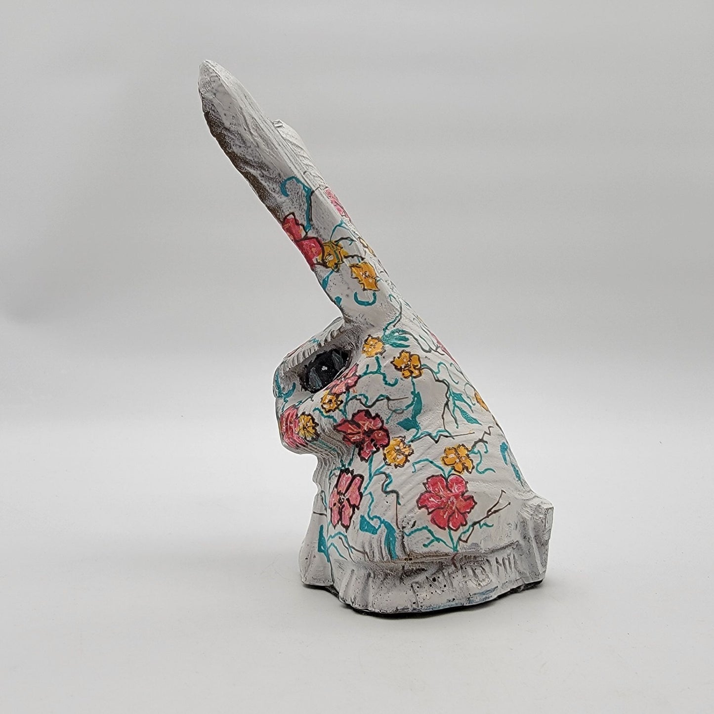 Signed Paula Dimit Folk Art Wooden Bunny Sculpture