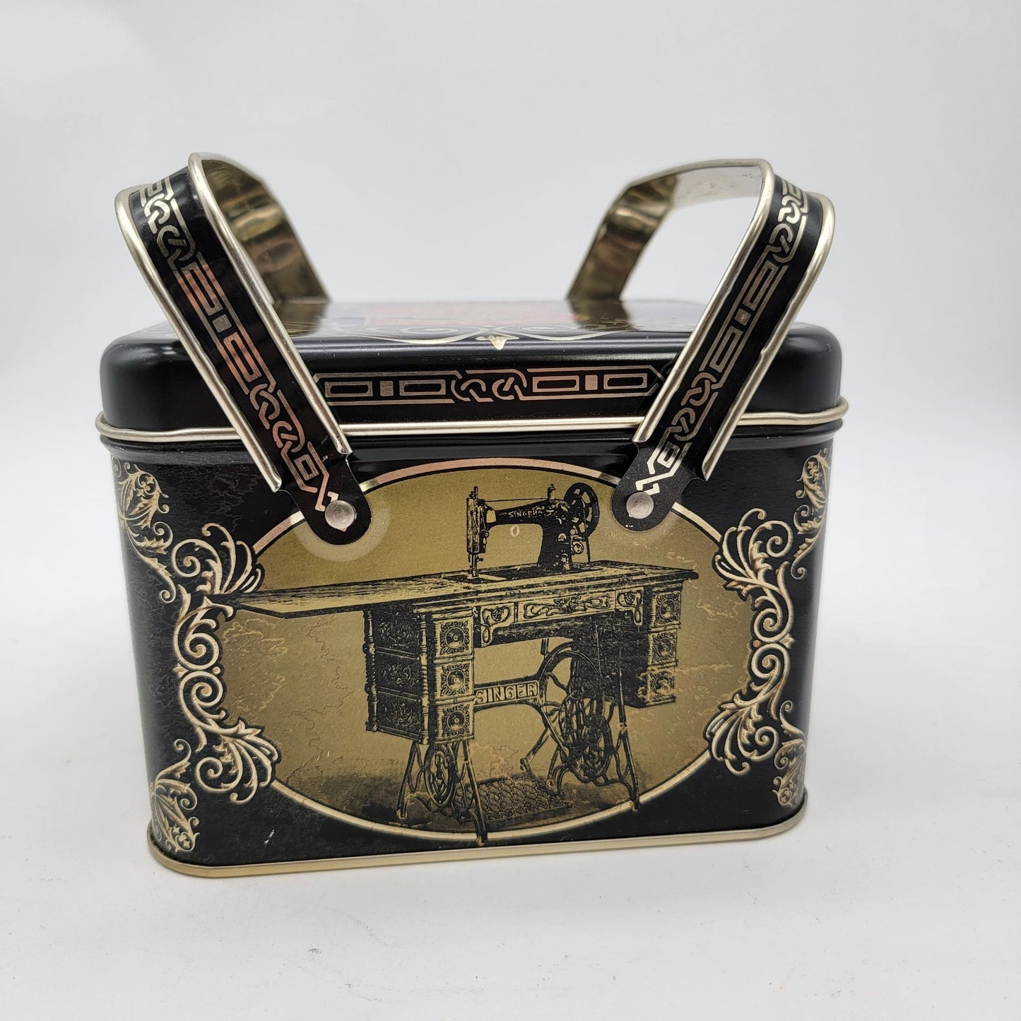 Vintage Singer Sewing Machines Metal Storage Tin Box with Handles