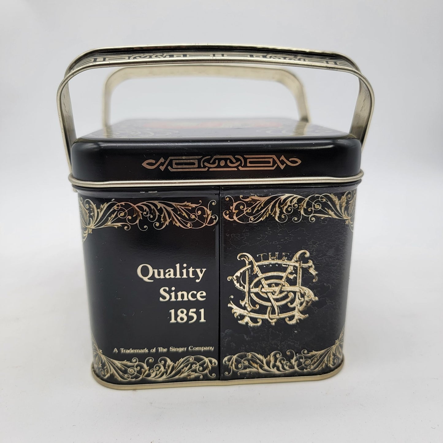 Vintage Singer Sewing Machines Metal Storage Tin Box with Handles