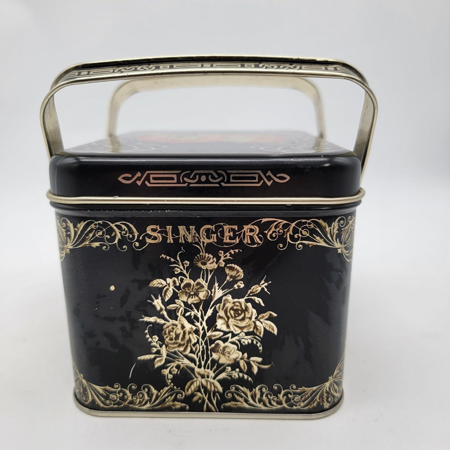 Vintage Singer Sewing Machines Metal Storage Tin Box with Handles