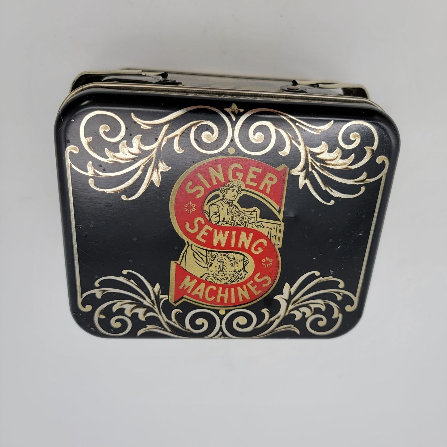 Vintage Singer Sewing Machines Metal Storage Tin Box with Handles