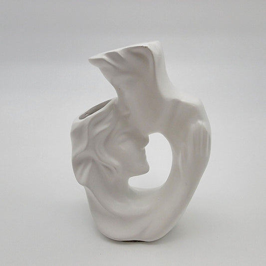 Modern Embrace Kissing Couple Porcelain Vase  White