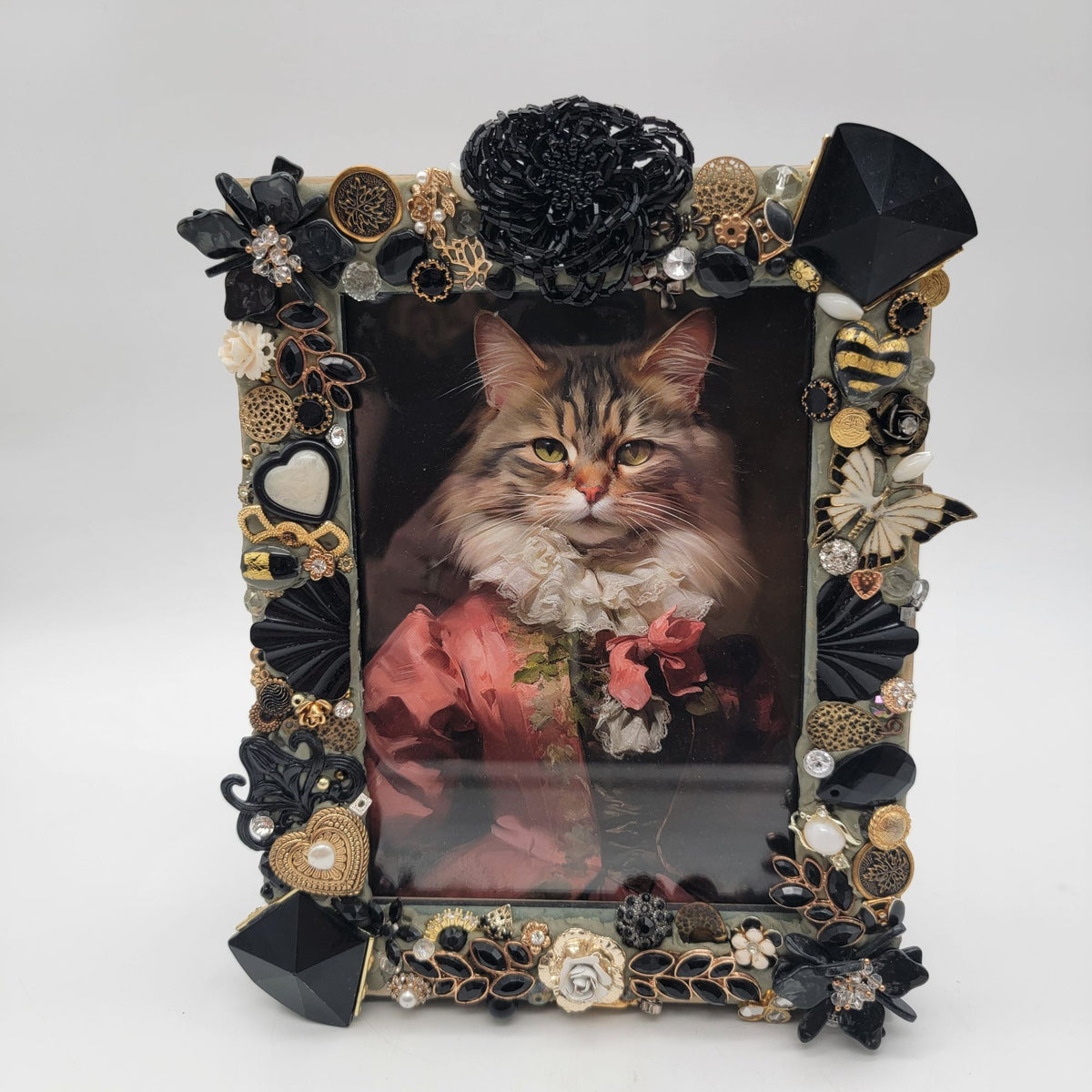 Renaissance Cat Art Print in Jewelry Adorned Natalini Frame