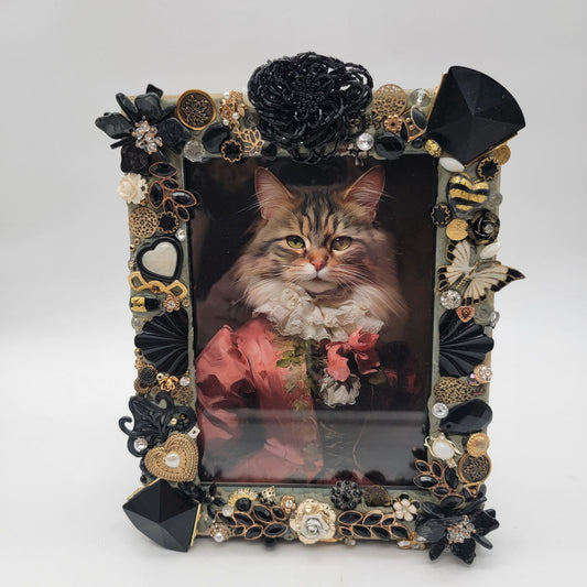 Renaissance Cat Art Print in Jewelry Adorned Natalini Frame