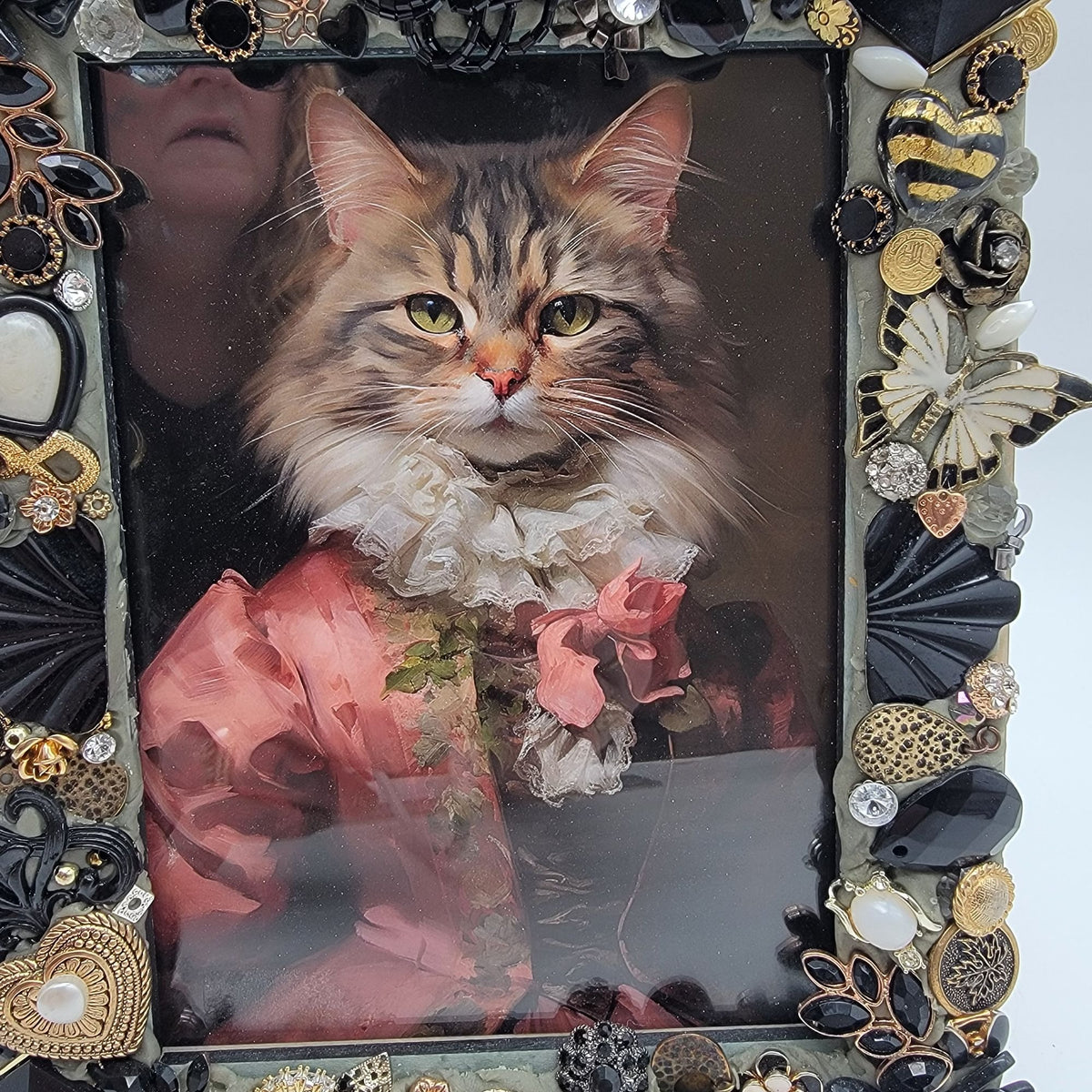 Renaissance Cat Art Print in Jewelry Adorned Natalini Frame
