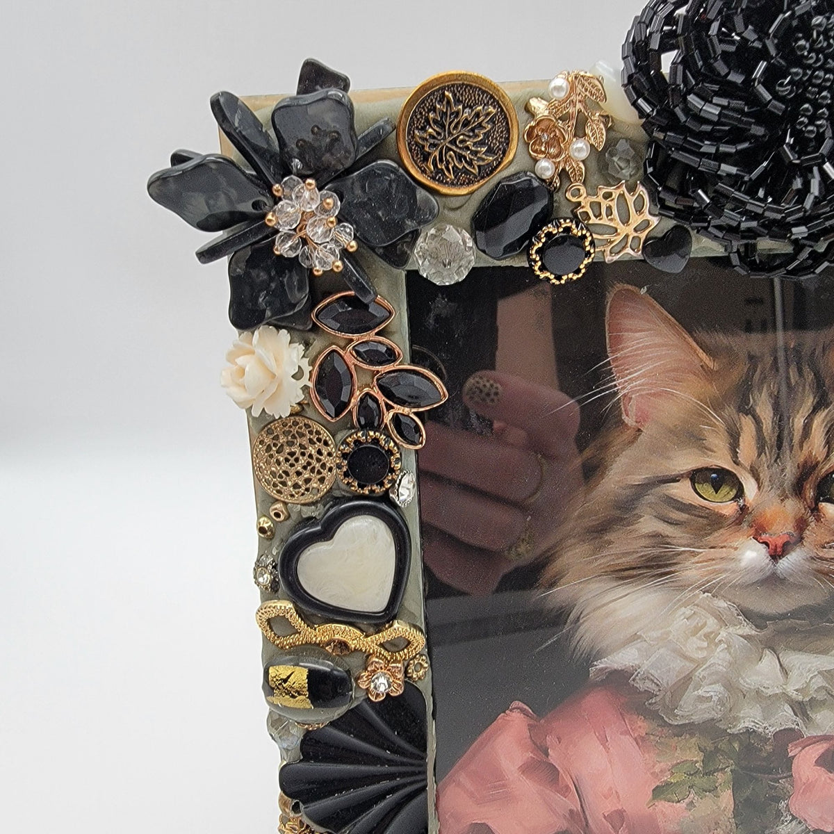 Renaissance Cat Art Print in Jewelry Adorned Natalini Frame