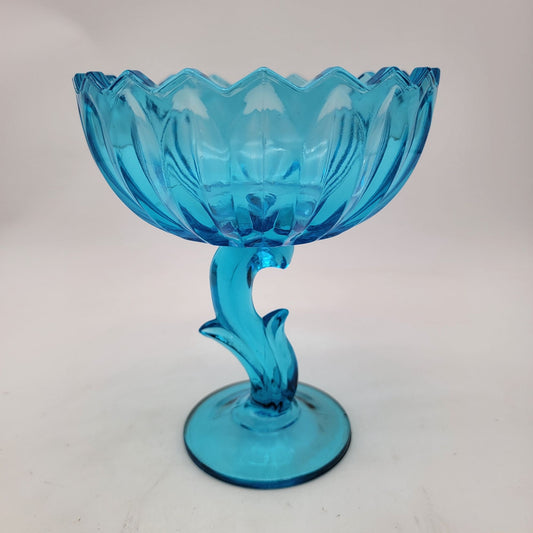 Vintage Indiana Glass Blue Tulip Shape Compote Candy Dish Bowl