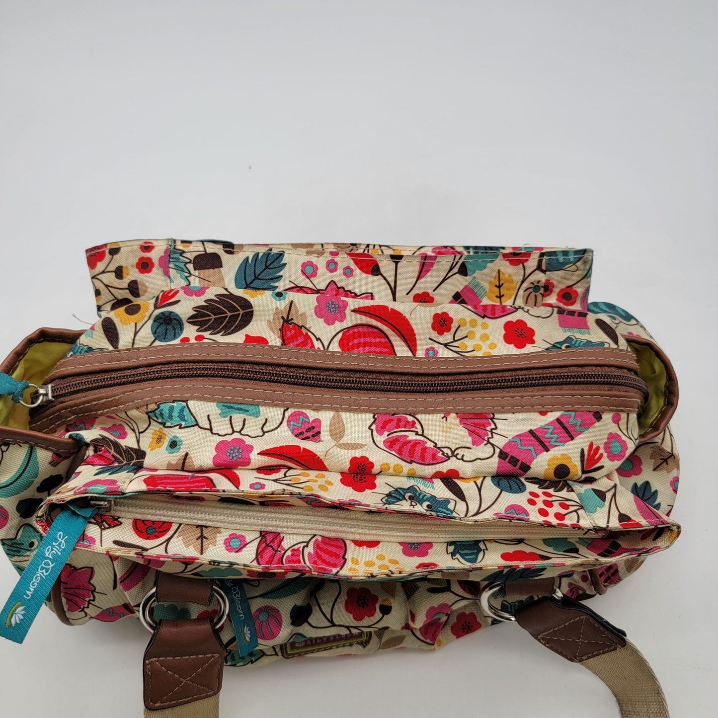 Lily Bloom Vegan Leather Crossbody Purse With Leaves & Flowers Pattern