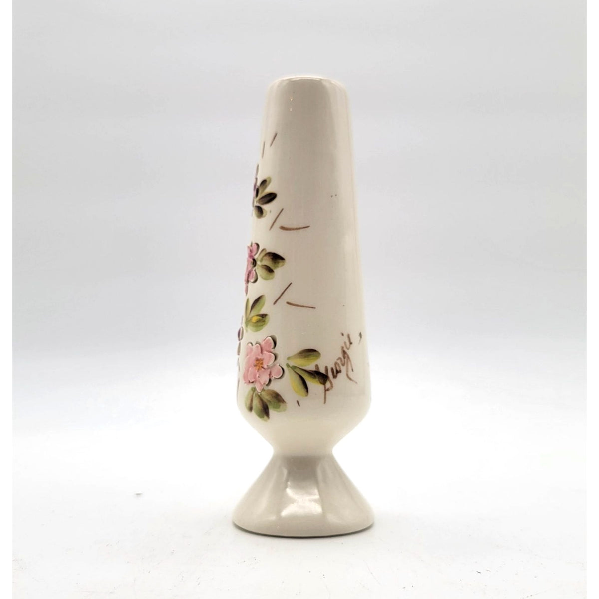 Vintage Sgraffito Flowers Signed Bud Vase