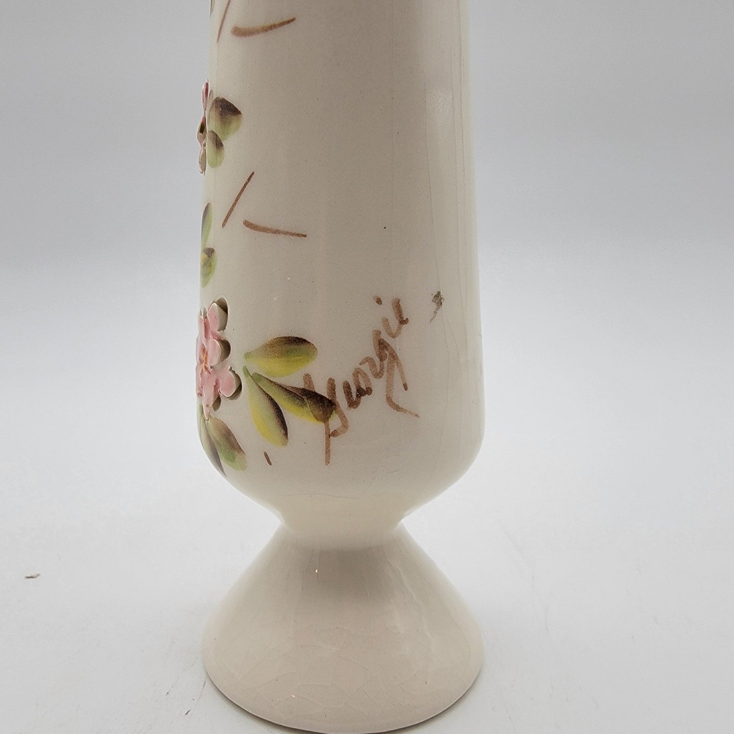 Vintage Sgraffito Flowers Signed Bud Vase