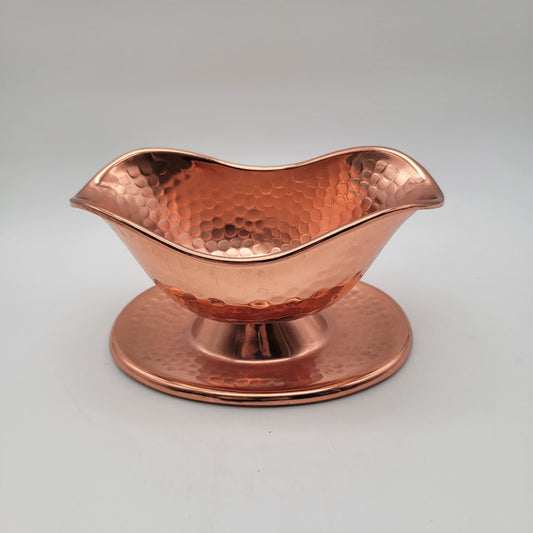 Hammered Copper Sauce Gravy Boat With Underplate