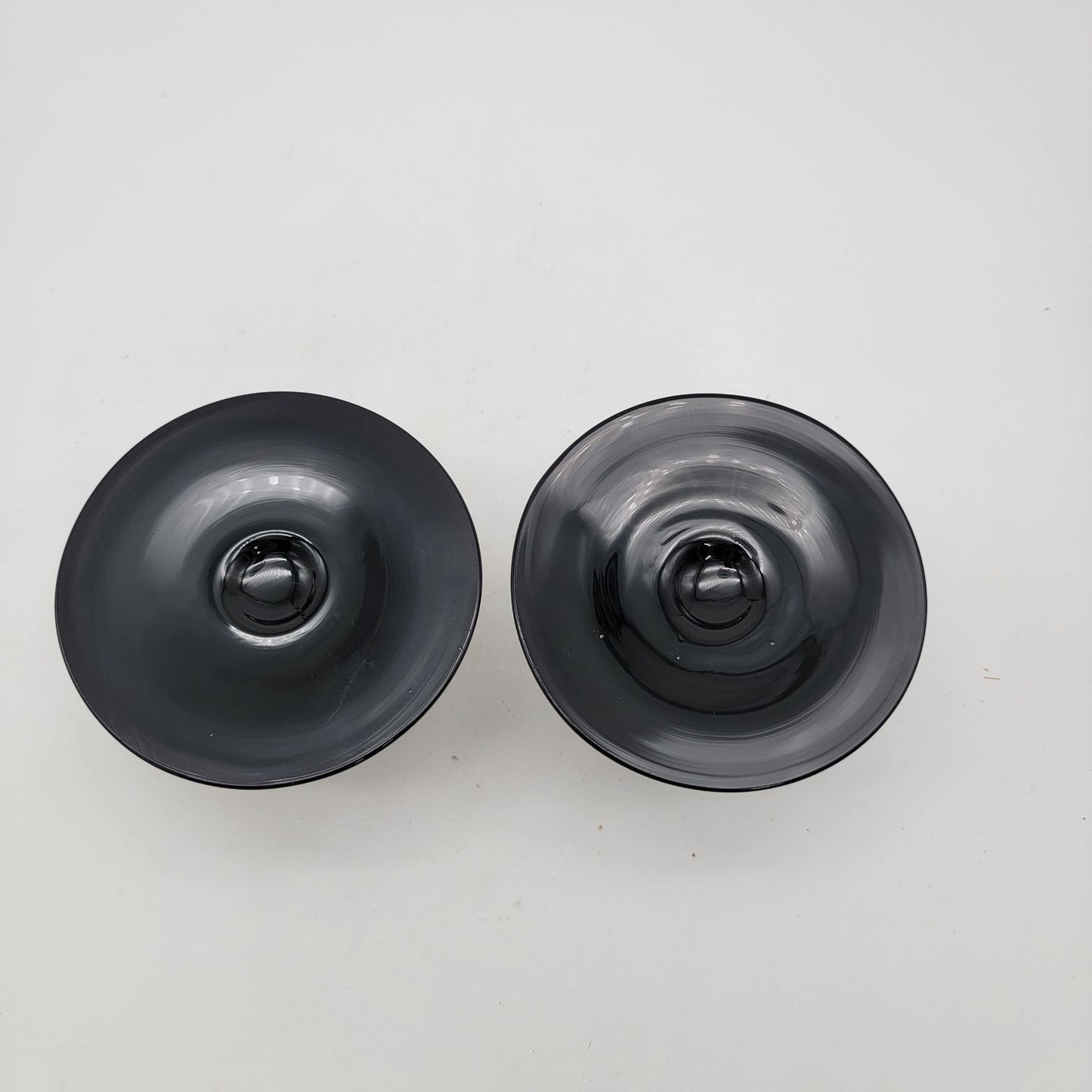 Pair of Vintage Black Amethyst Glass Candlestick Holders
