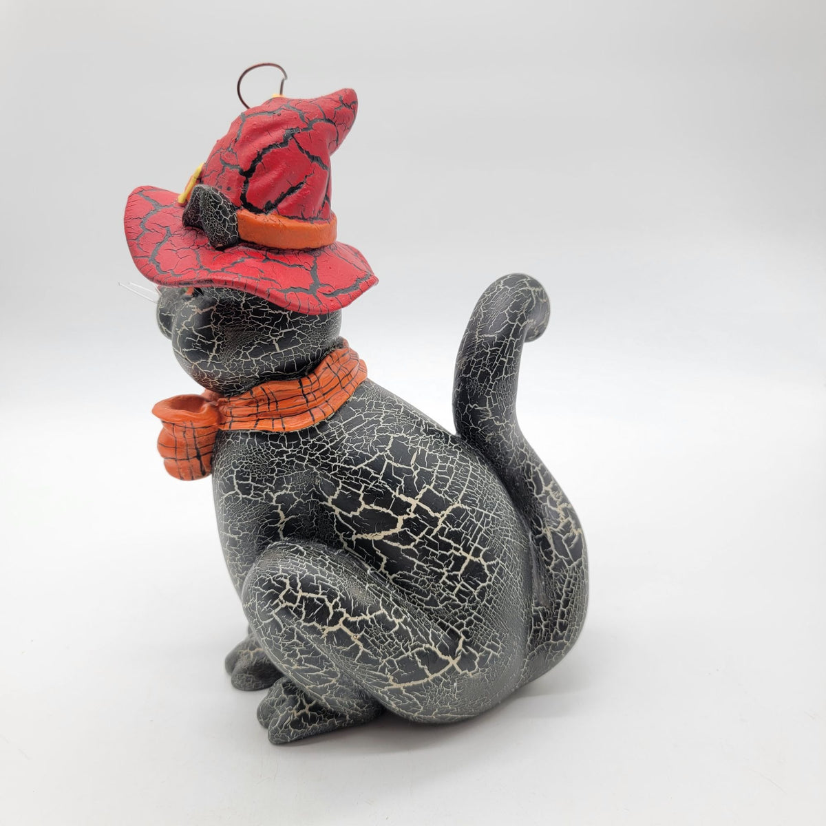 Halloween Black Cat in Moon Witch Hat Figure