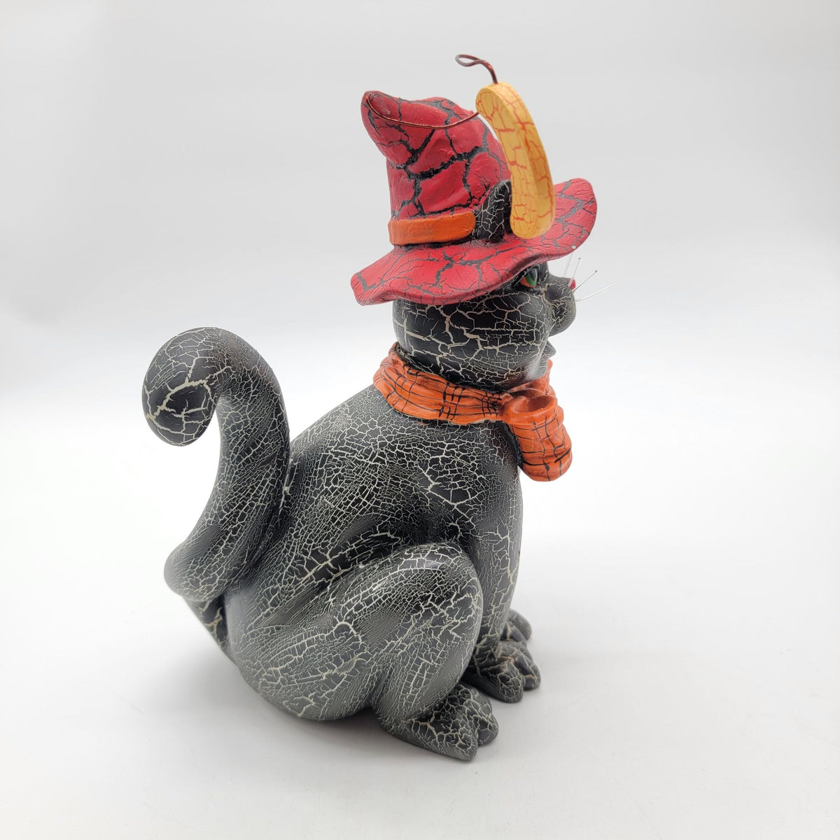 Halloween Black Cat in Moon Witch Hat Figure