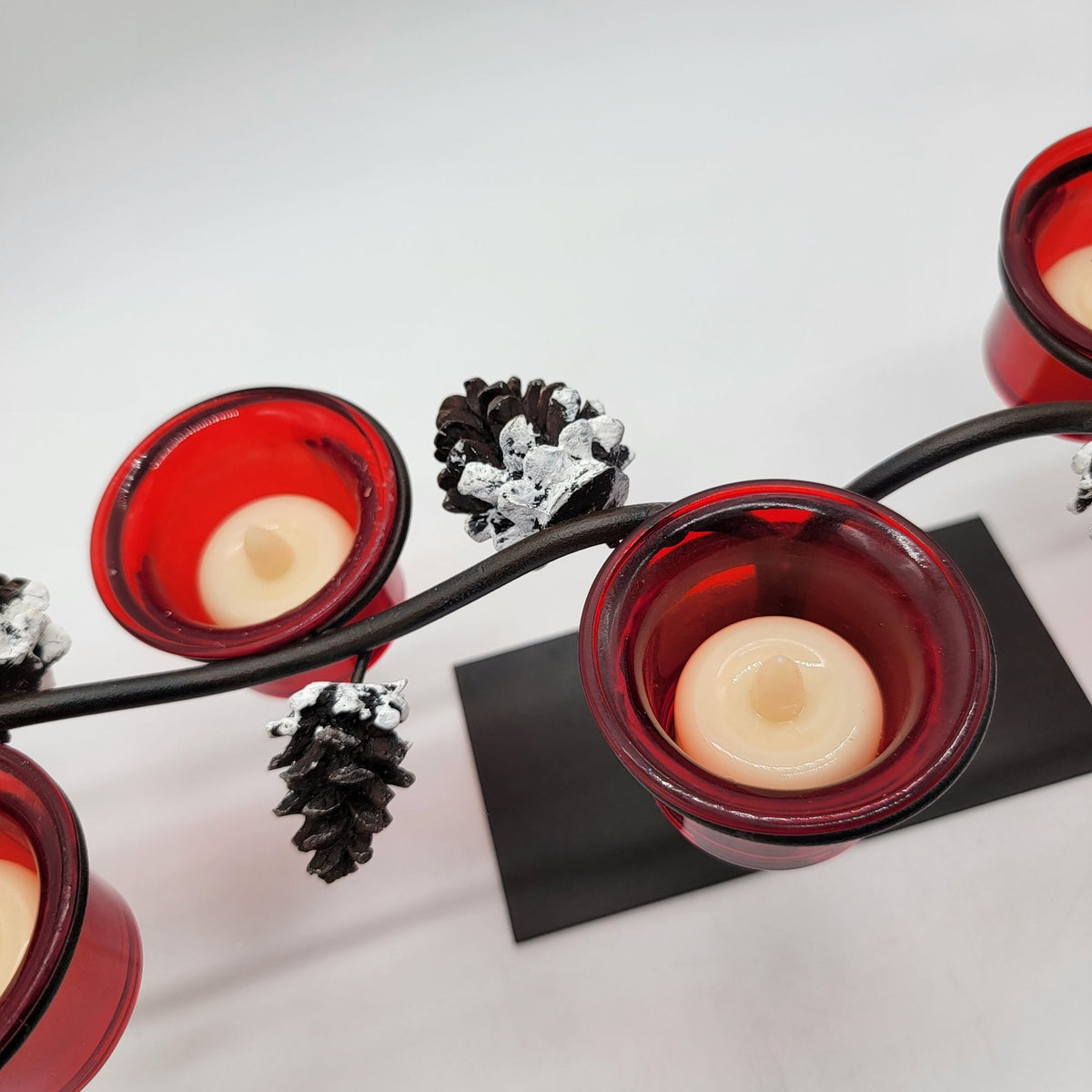 Wrought Iron 5-Cup Votive Pinecone Holiday Candle Centerpiece