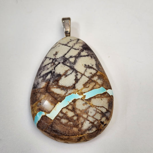 Artisan White Horse Royston Turquoise Gemstone Cabochon Pendant