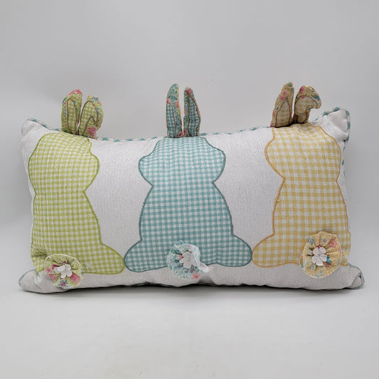 Decorative Easter Bunny Throw Pillow With Gingham & Floral Accents