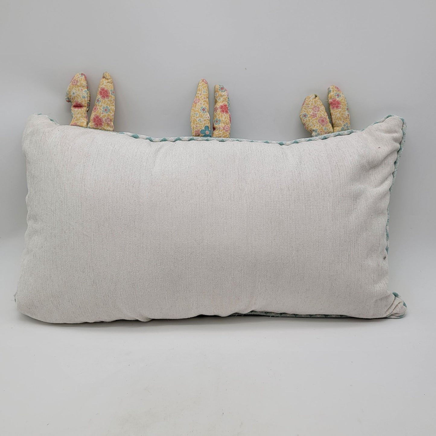 Decorative Easter Bunny Throw Pillow With Gingham & Floral Accents