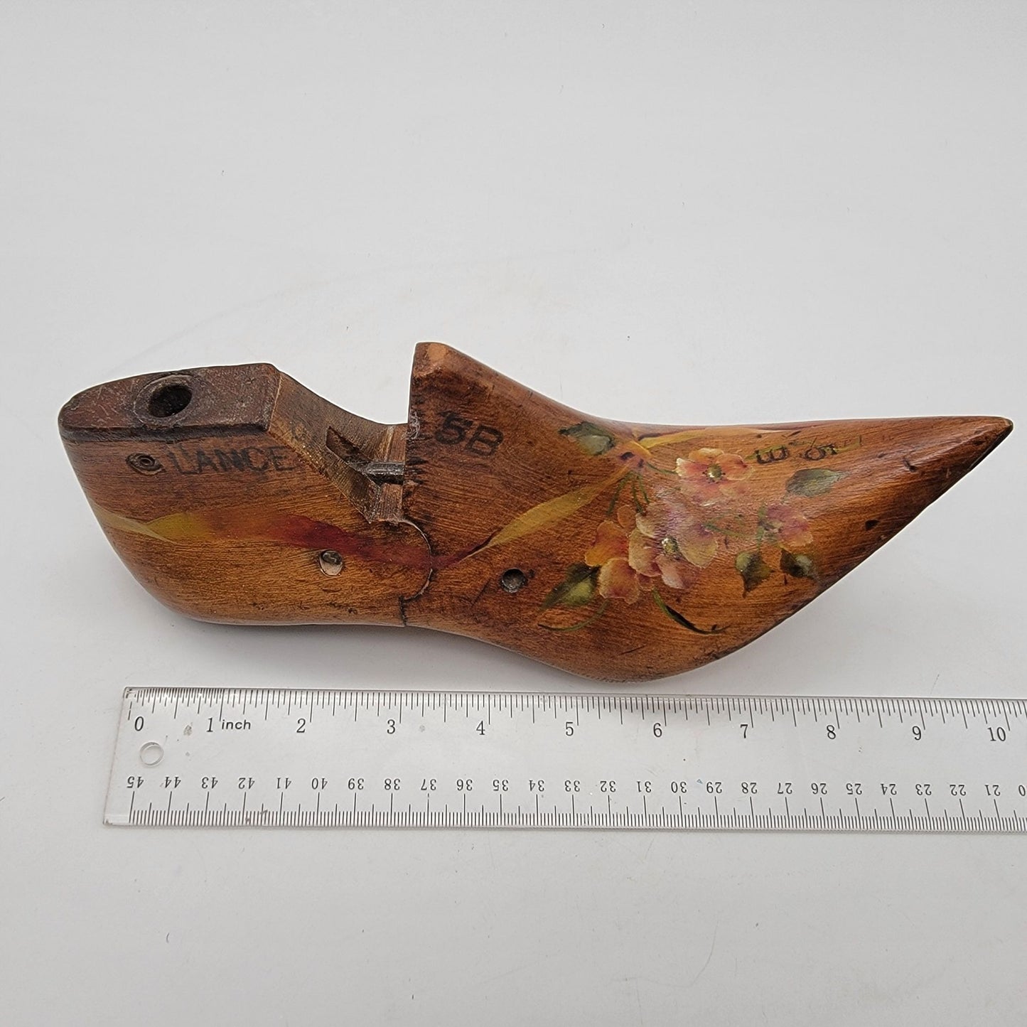 Vintage Wood Cobbler's Shoe Form Hand-Painted Folk Art
