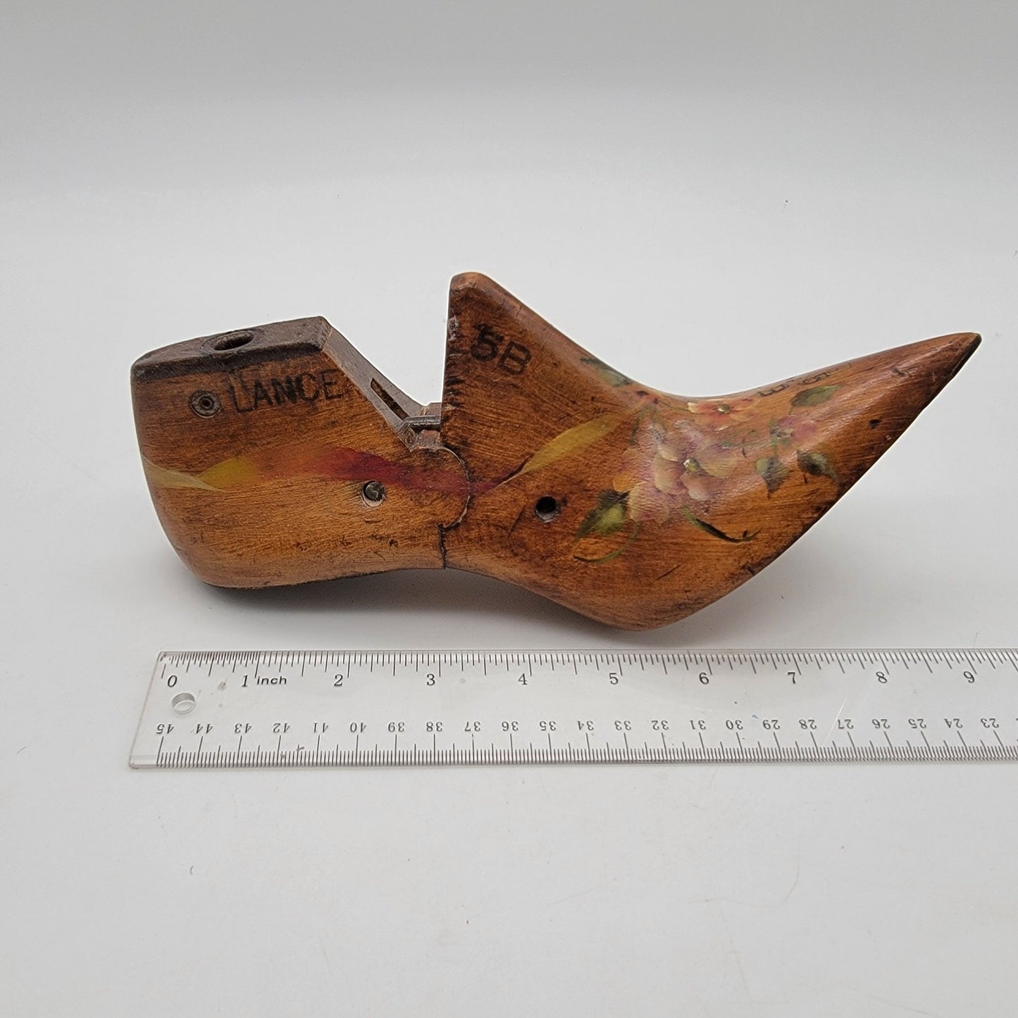Vintage Wood Cobbler's Shoe Form Hand-Painted Folk Art