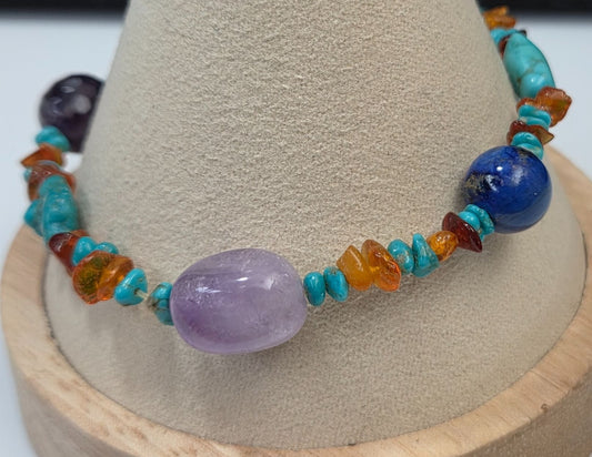 Artisan Natural Amber & Gemstone Chunks & Chips Stretch Bracelet