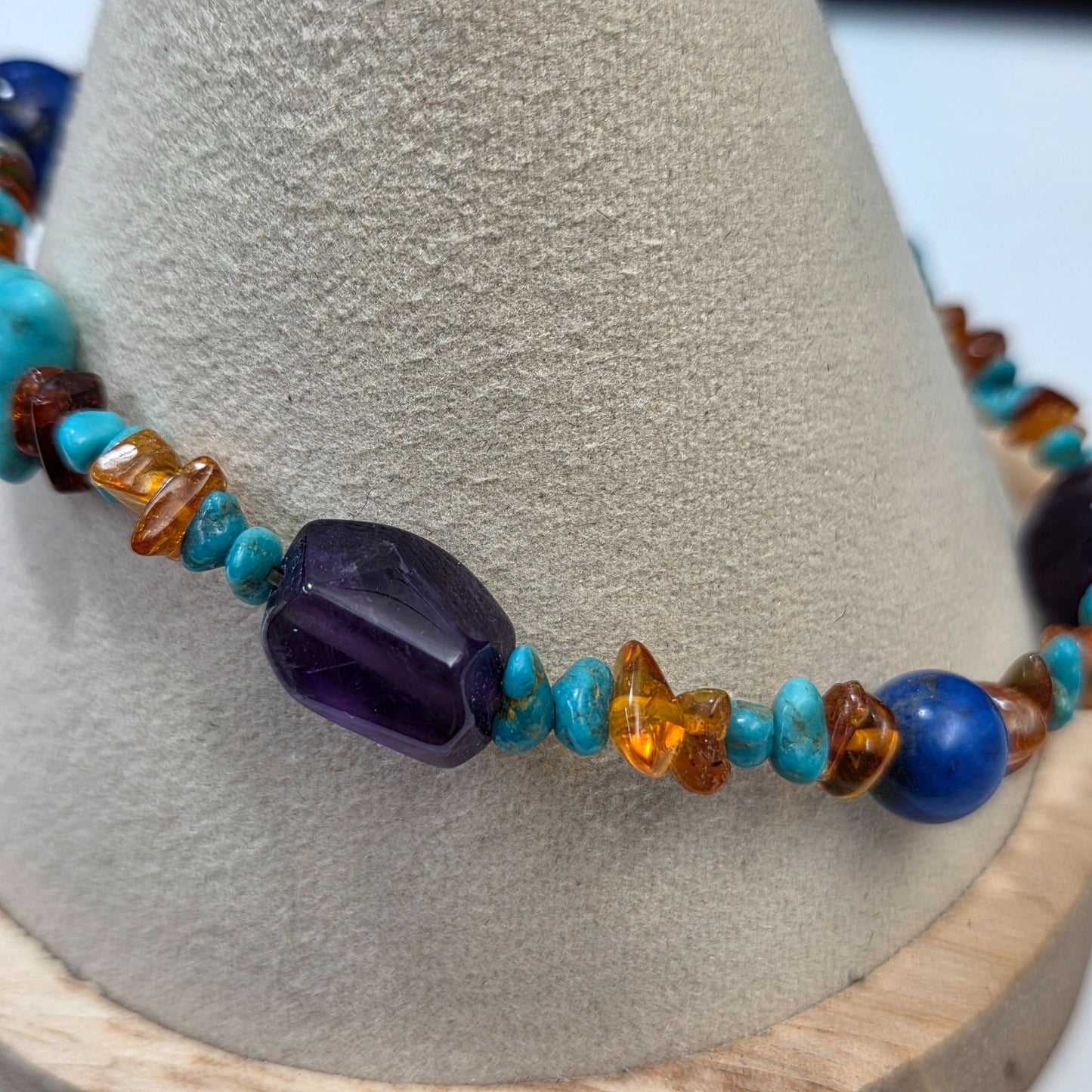 Artisan Natural Amber & Gemstone Chunks & Chips Stretch Bracelet
