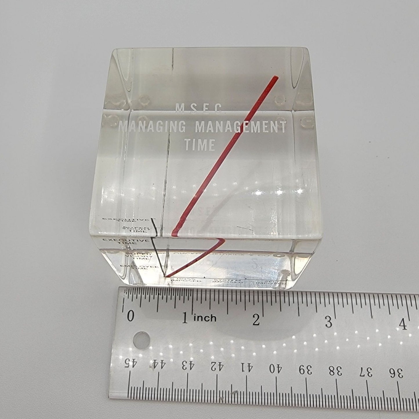Vintage 1962 Oncken Heydrick & Co Managing Management Time Lucite Cube Paperweight