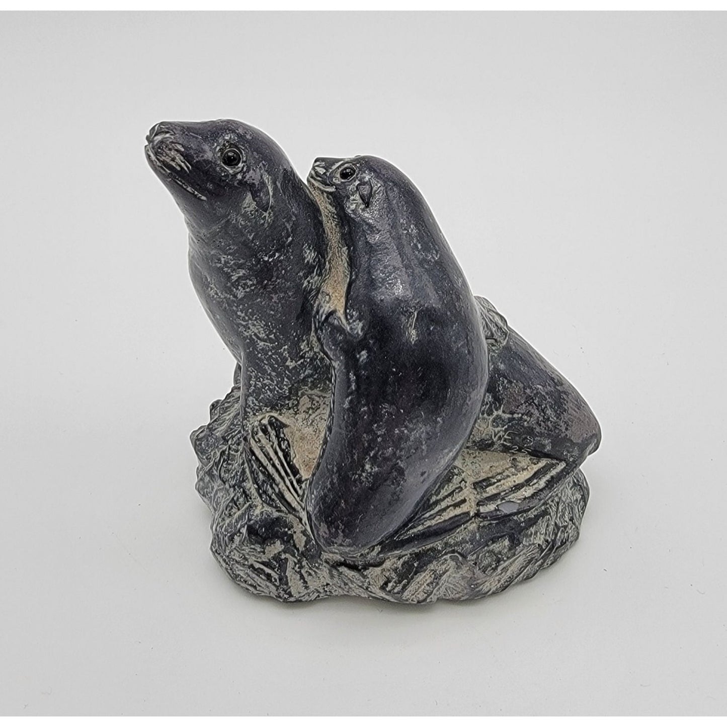 Wolfe Inuit Soapstone Sculpture Seals On Iceberg