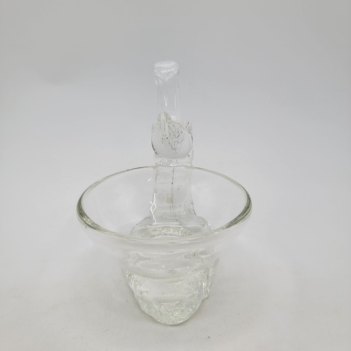 Vintage Clear Glass Bird On Bird Bath Trinket Bowl