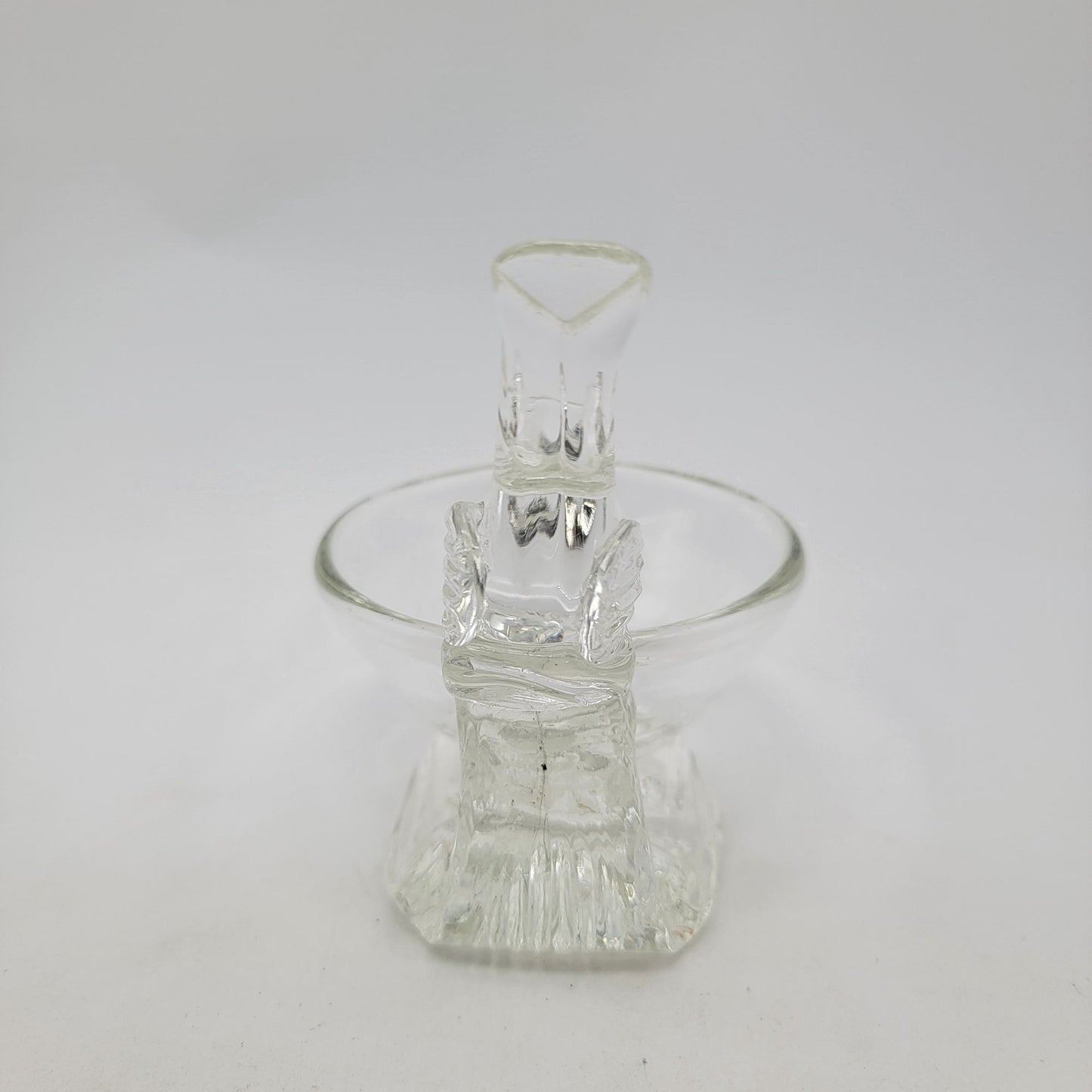 Vintage Clear Glass Bird On Bird Bath Trinket Bowl