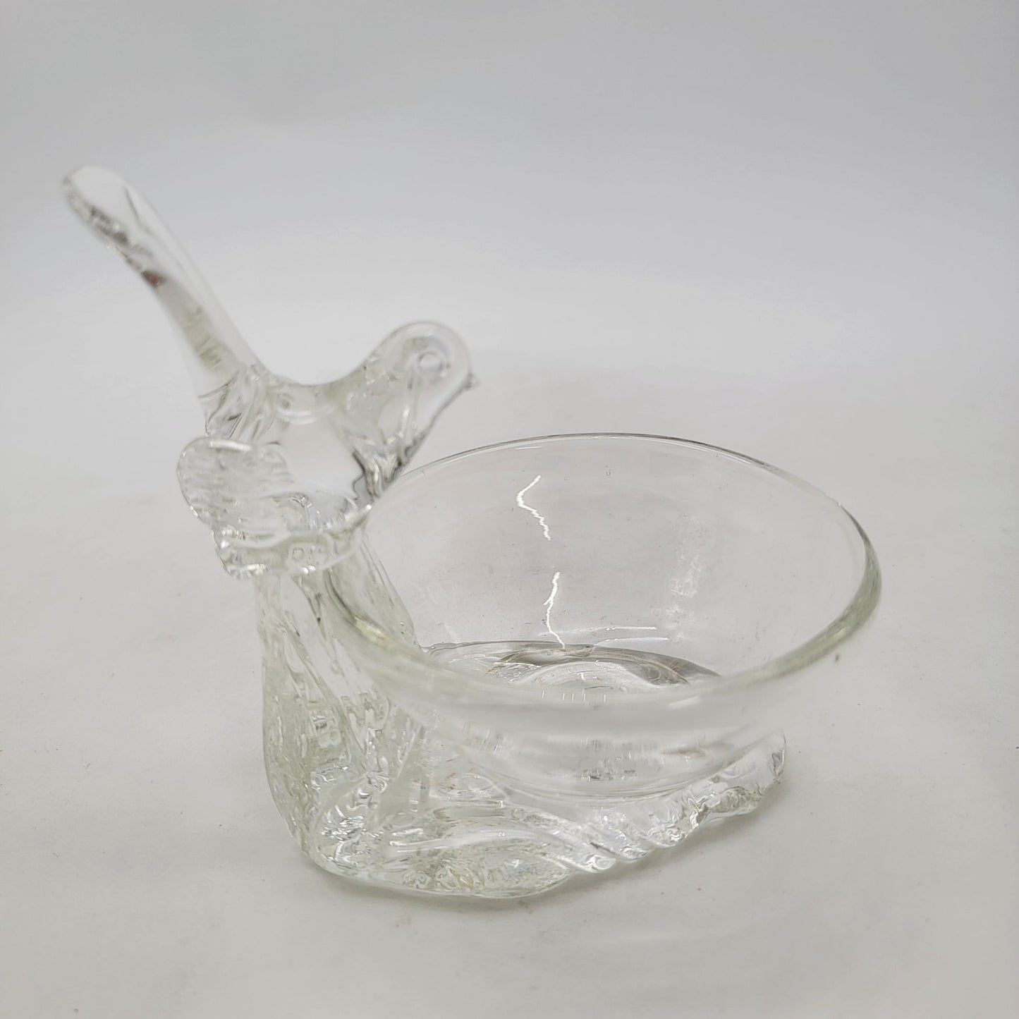Vintage Clear Glass Bird On Bird Bath Trinket Bowl