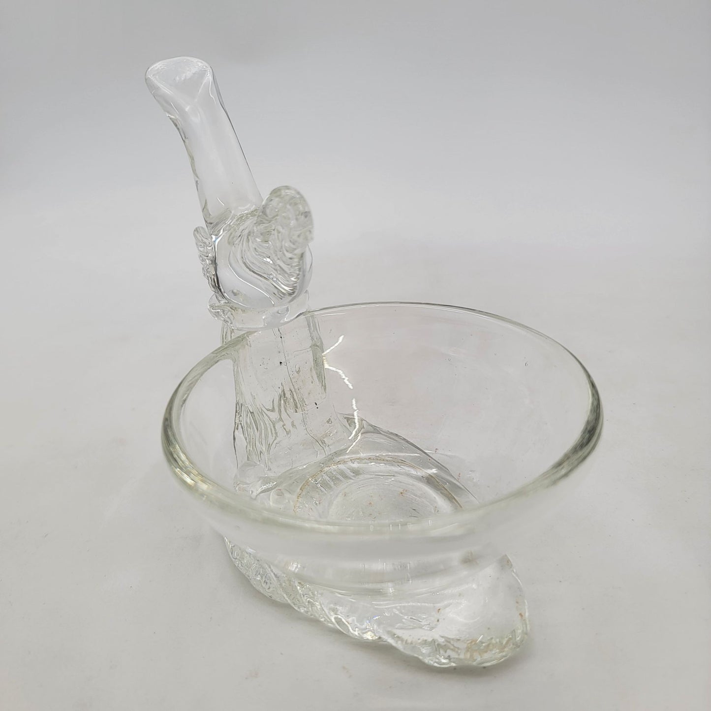 Vintage Clear Glass Bird On Bird Bath Trinket Bowl