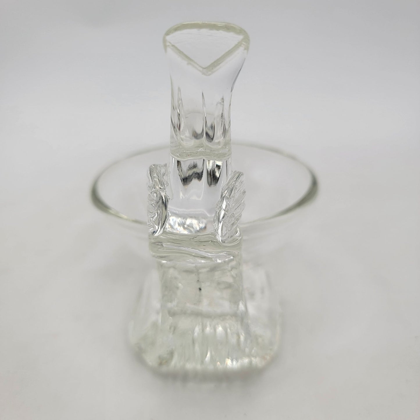 Vintage Clear Glass Bird On Bird Bath Trinket Bowl