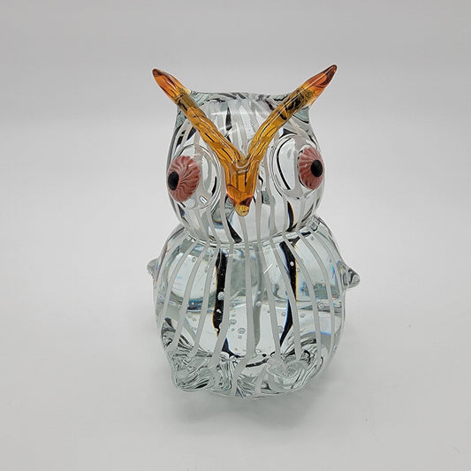 Hand Blown Art Glass Owl Sculpture