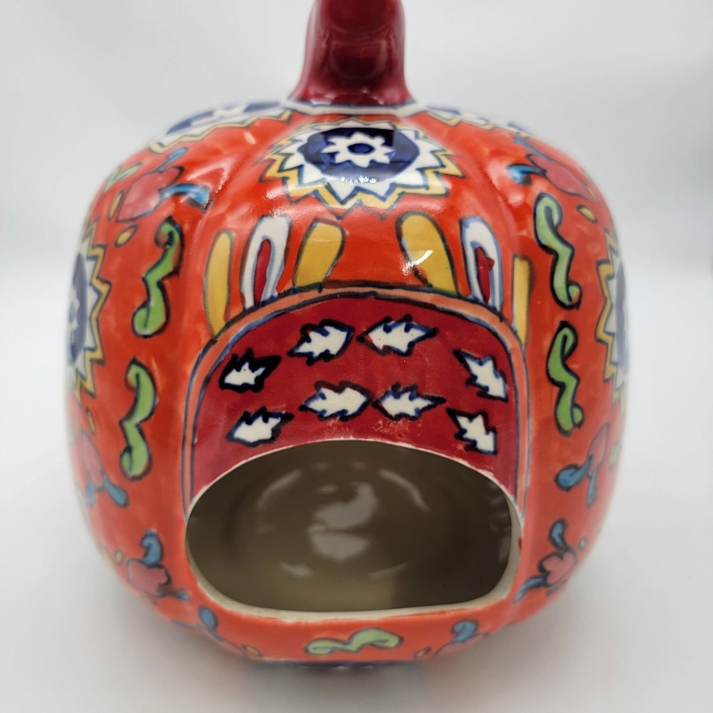 Extra Large Pumpkin Candle Holder Talavera Style Jack O Lantern 11"