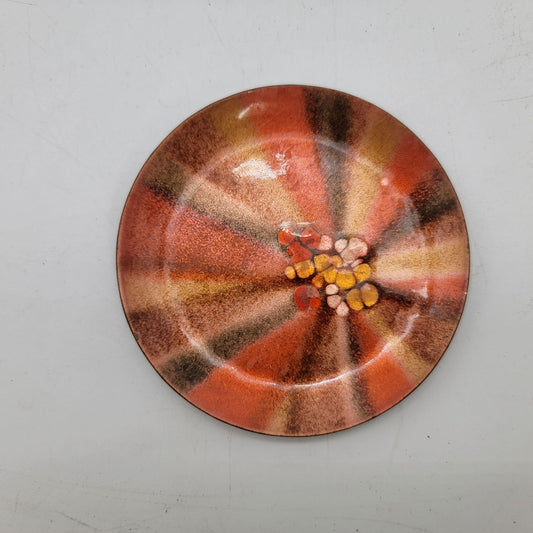 Vintage Hand-Painted Enamel Plate With Abstract Design