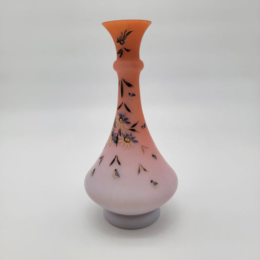 Antique Victorian Handpainted Peach Blow Satin Glass Vase