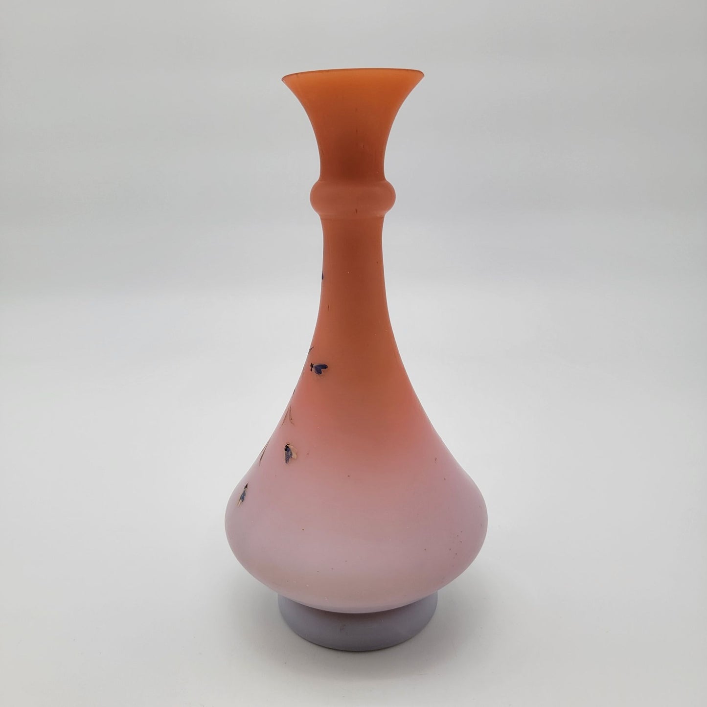 Antique Victorian Handpainted Peach Blow Satin Glass Vase