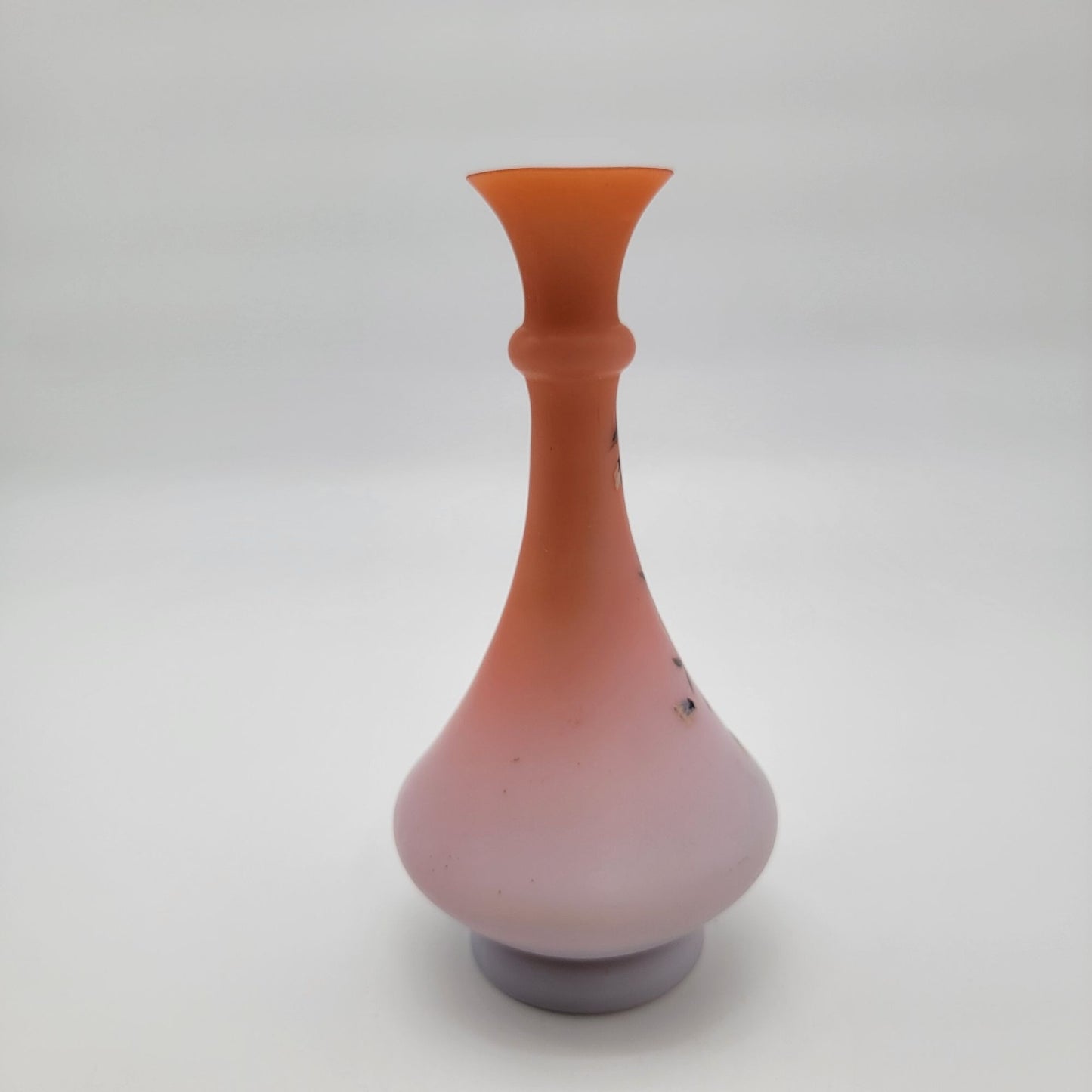 Antique Victorian Handpainted Peach Blow Satin Glass Vase