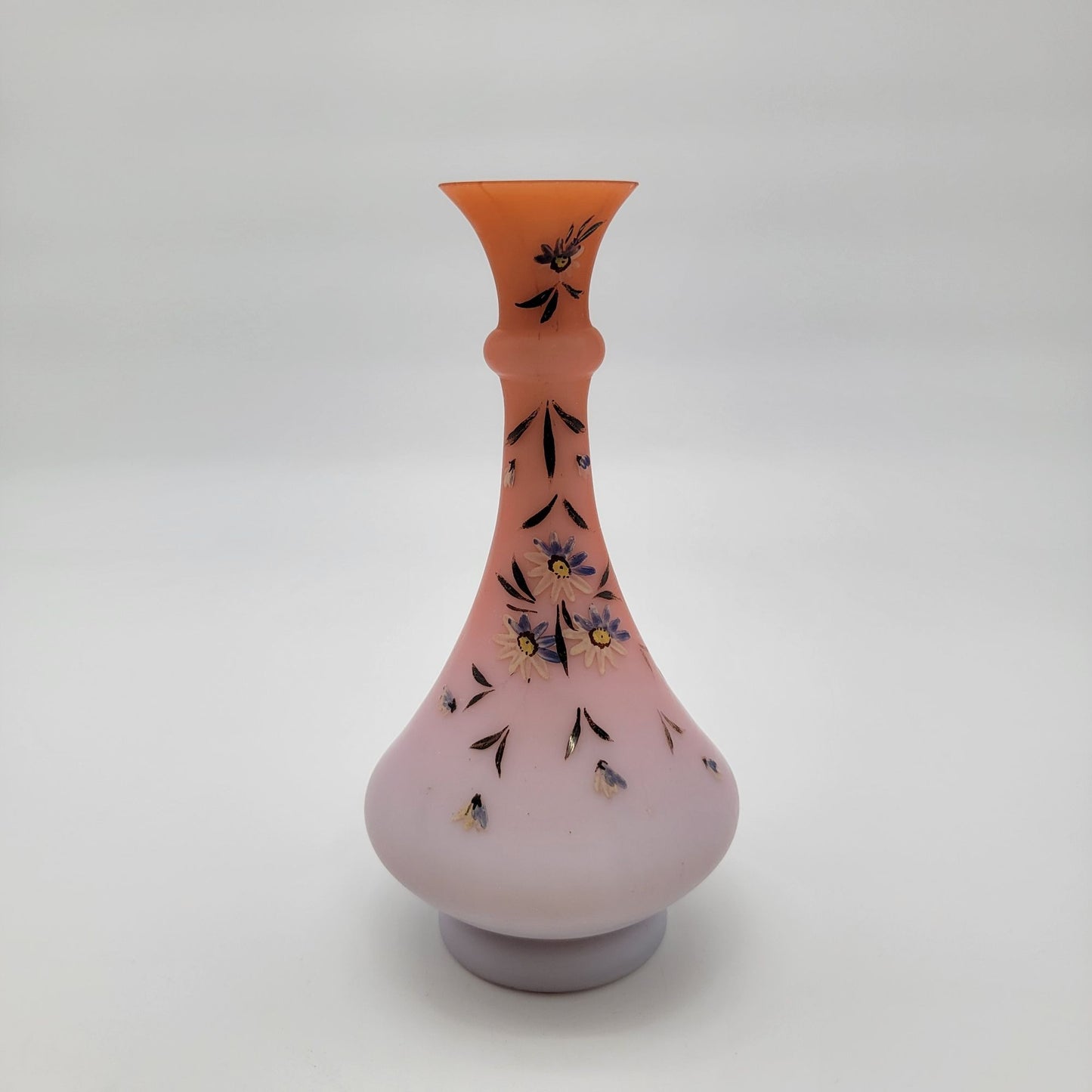 Antique Victorian Handpainted Peach Blow Satin Glass Vase