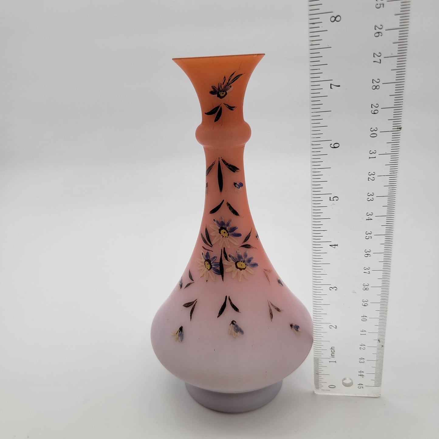 Antique Victorian Handpainted Peach Blow Satin Glass Vase