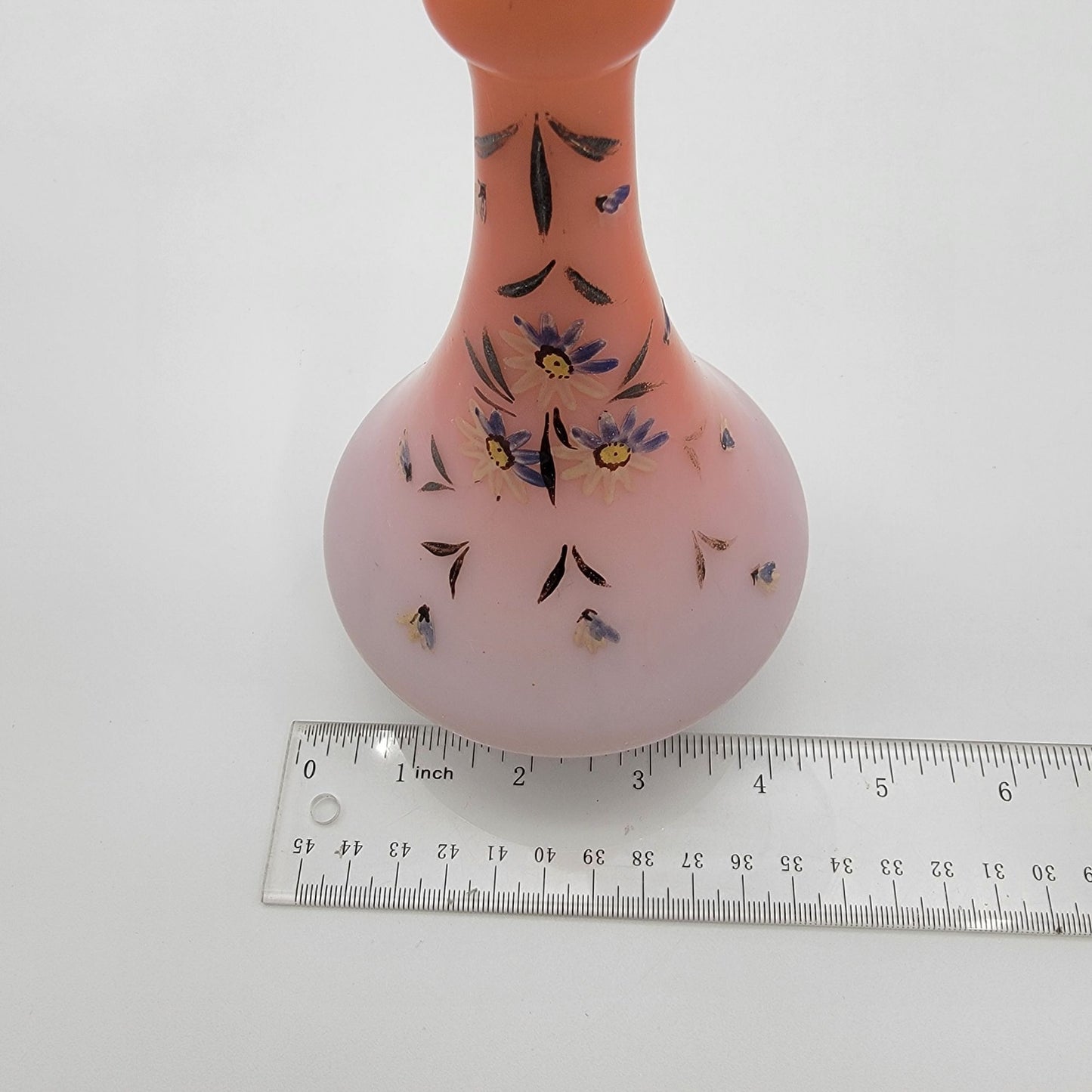 Antique Victorian Handpainted Peach Blow Satin Glass Vase