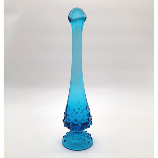 1970s Fenton Colonial Blue Hobnail Swung Bud Vase