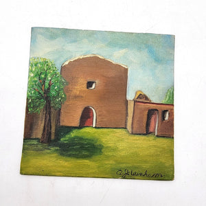 Vintage Adobe Spanish Mission Church Original Painting On Board A.J. Winham