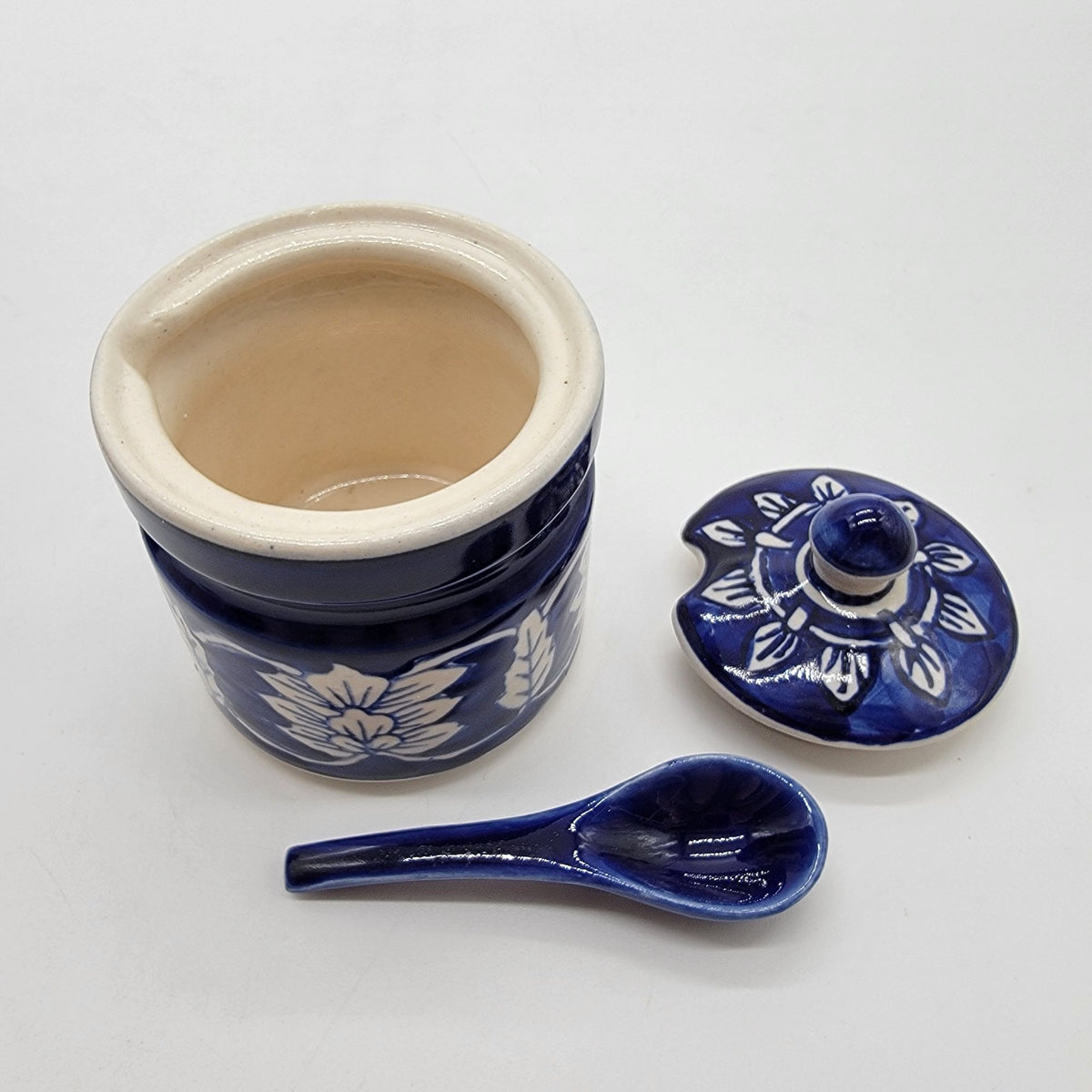 Vintage Blue & White Floral Condiment Jar Set