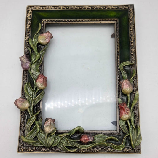 Vintage Ornate Tulip Embossed Metal Picture Frame