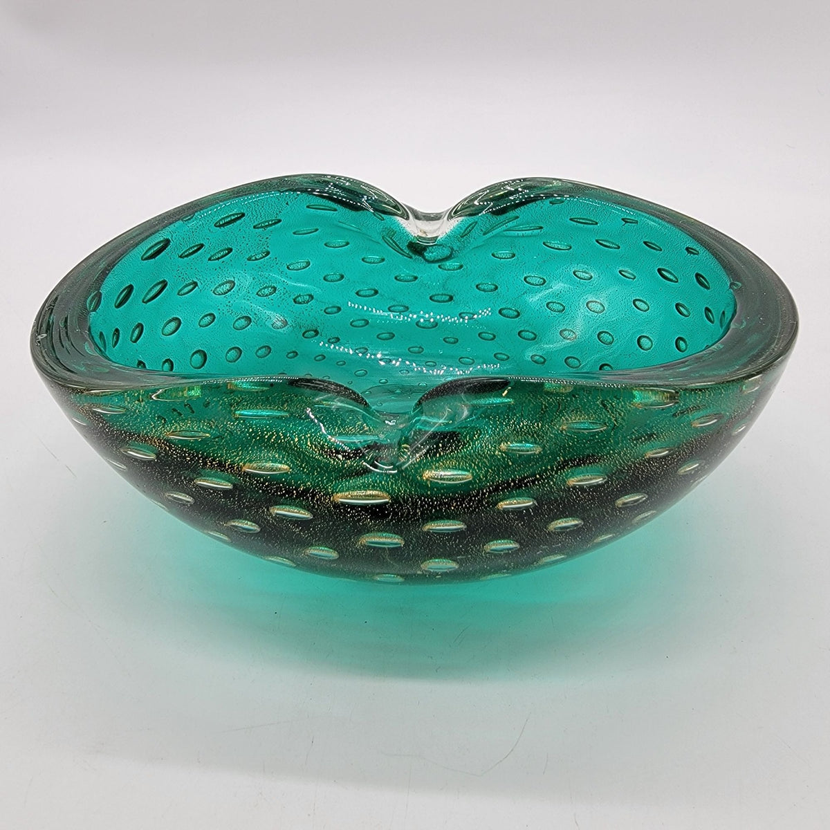 1950s Green Murano Glass Bullicante Ashtray Bowl