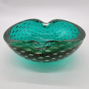 1950s Green Murano Glass Bullicante Ashtray Bowl
