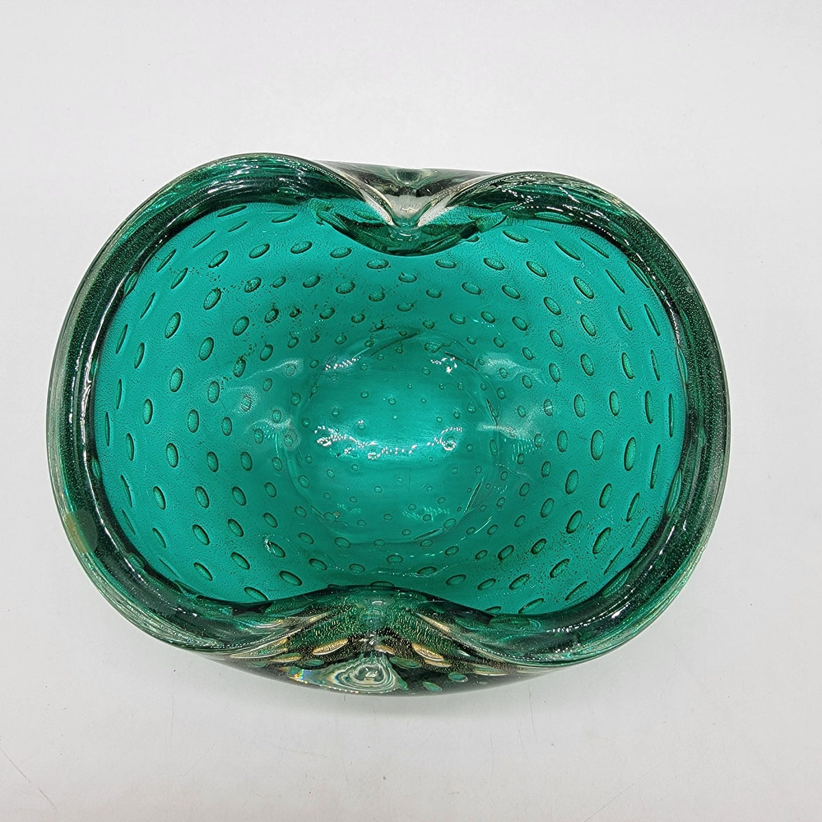 1950s Green Murano Glass Bullicante Ashtray Bowl