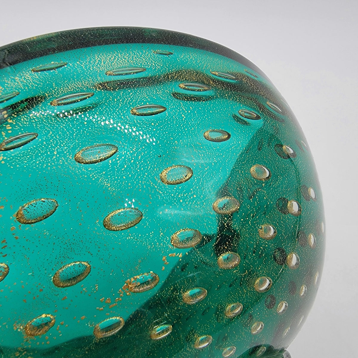 1950s Green Murano Glass Bullicante Ashtray Bowl